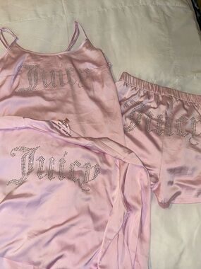 Juicy Couture Pink Satin Rhinestone Logo 3-Piece Sleep Set